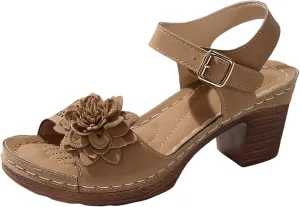 SuanlaTDS Womens Sandals High Heels Round Toe Ankle Strap Buckle Comfortable Wedge Platform Chunky Block Heel Party Dress Dance Shoes Casual Open-toe Heeled Outdoor Sandals