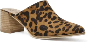 Suede Mules for Women Stacked Heel Mules Backless Mules Closed Toe Slide On Slide Mules Leopard Sandals