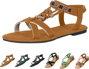 Summer flat Sandals For Women 2025 New Casual Comfortable boho Sandal Trendy low heel dress shoes for womens