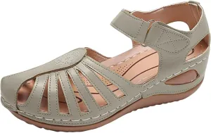 Summer Hollow-Out Sandals Fashion Closed Toe Roman Dress Walking Flats with Ankle Strap Casual Daily Dressy Walking Sandales