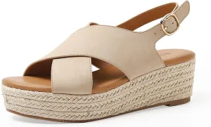 Summer Platform Sandals for Women Fashion Casual Cross Straps Buckle Slingback Espadrille Wedge Sandals Soild Comfortable Outdoor Ladies Shoes