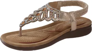 Summer Sandals For Women 2025,Thong Rhinestones Elastic Flip Flops Women's Sparkly Dressy Rhinestone Strappy String Ankle Strap Wedges T-Strap Beach Flat Comfortable Glitter Slides Outdoor Shoes