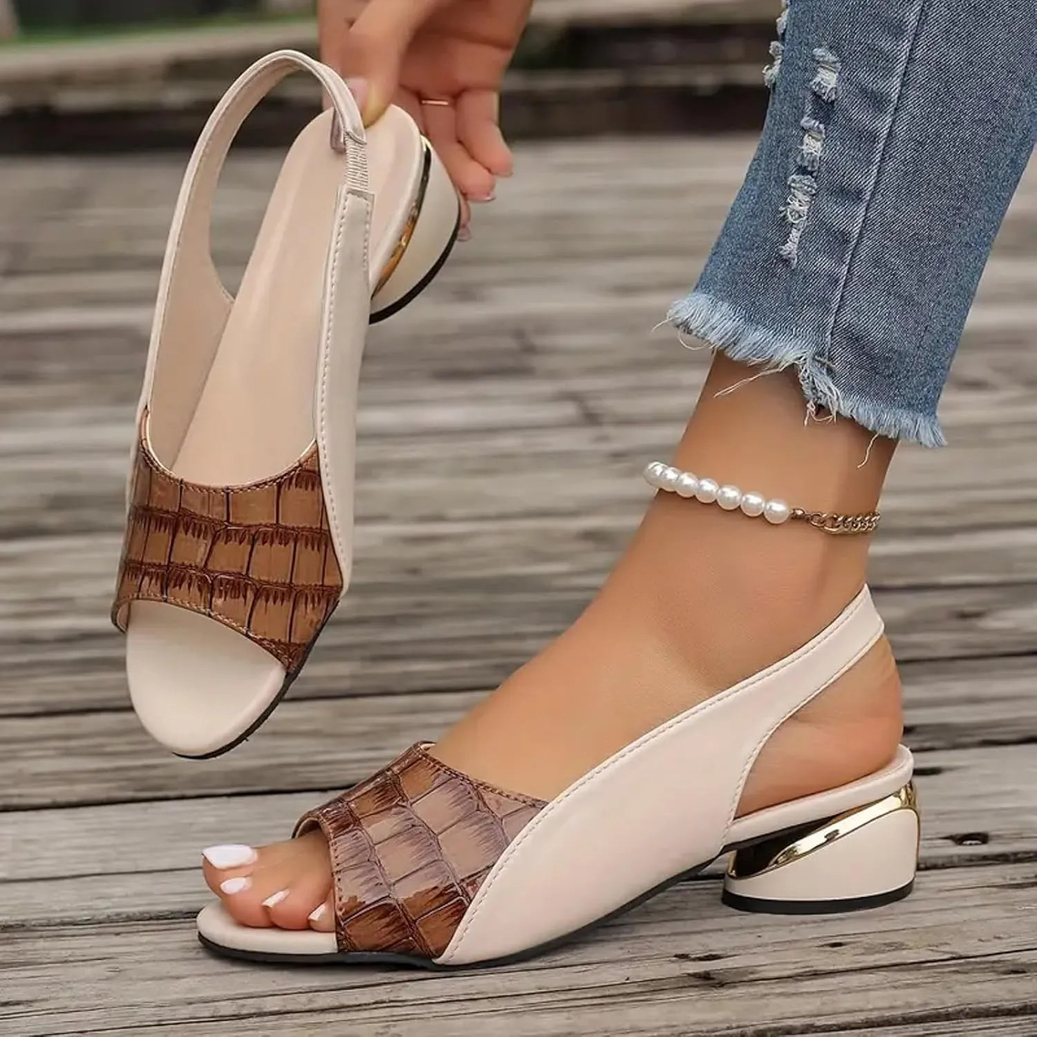Summer Versatile Chunky Heel Sandals for Women Strappy Buckle Heeled Sandal Low Block Chunky Bridesmaid Shoes