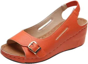 Summer Wedge Sandals for Women,Fashion Casual Fish Mouth Open Toe Buckle Hollow Roman Sandals Solid Comfortable Outdoor Ladies Shoes Sandalias