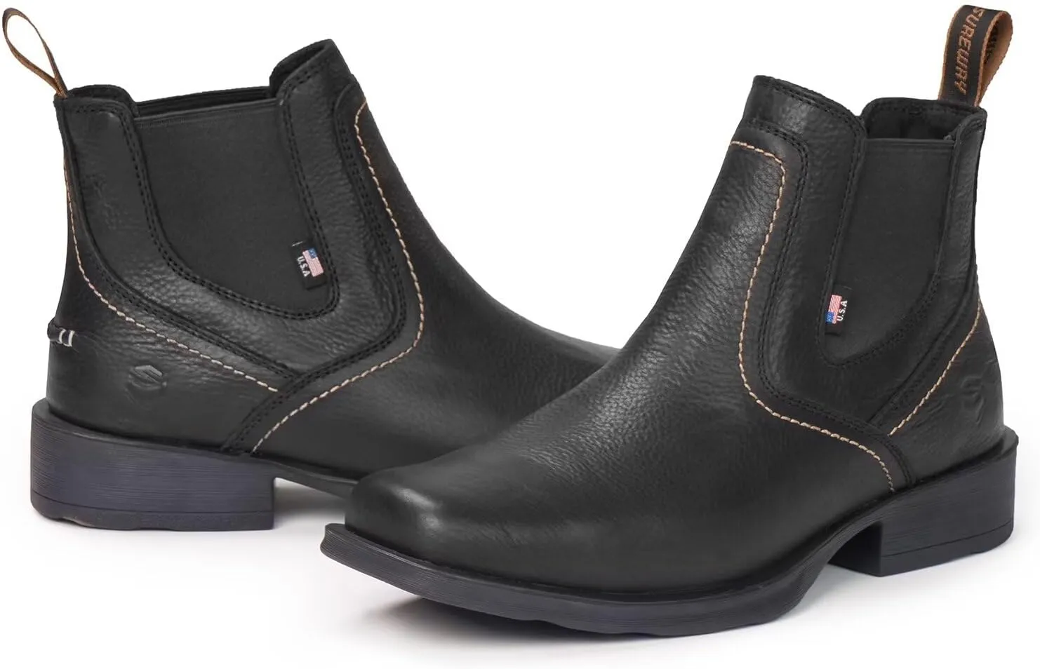 SUREWAY Cowboy Boots for Men - Square Toe Mens Western Slip on Boots, Slip Resistant Country Boots, Durable Comfortable, Old West Style Casual/Work/Dress Shoes
