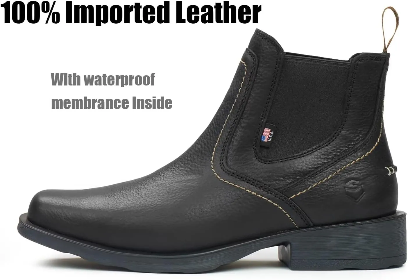 SUREWAY Cowboy Boots for Men - Square Toe Mens Western Slip on Boots, Slip Resistant Country Boots, Durable Comfortable, Old West Style Casual/Work/Dress Shoes