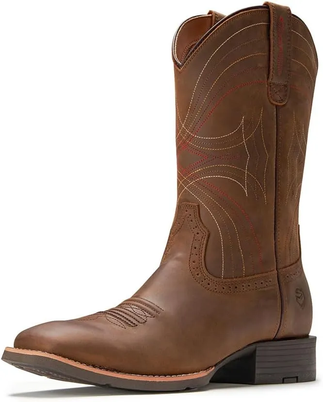 SUREWAY Cowboy Boots - Mens Sport Wide Square Toe Western Boot,Oil/Slip Resistant,Durable Fashionable Classic Pull on 10 Inch Wellington Boots - Leather