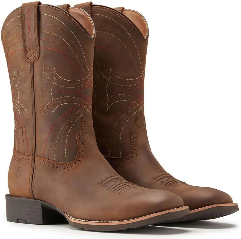 SUREWAY Cowboy Boots - Mens Sport Wide Square Toe Western Boot,Oil/Slip Resistant,Durable Fashionable Classic Pull on 10 Inch Wellington Boots - Leather
