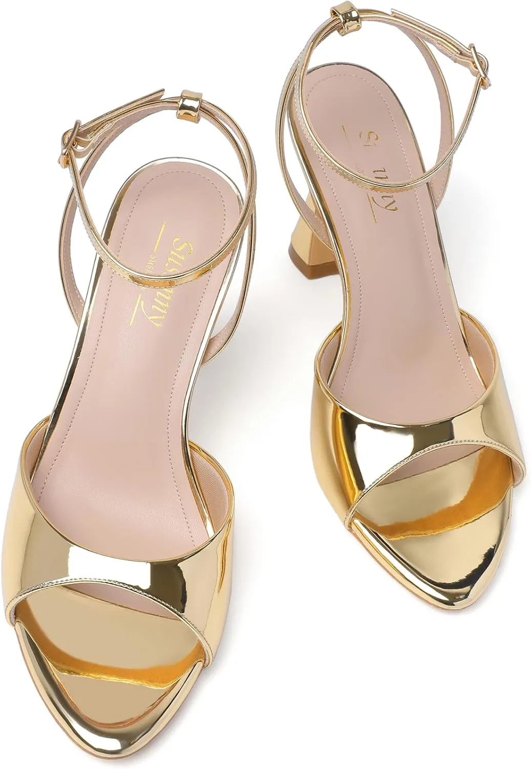 Susanny High Heels for Women Pointed Open Toe Strappy Chunky Block Heels Ankle Strap Stiletto Kitten Heeled Sandals Wedding Bridal Party Prom Sexy Dress Shoes