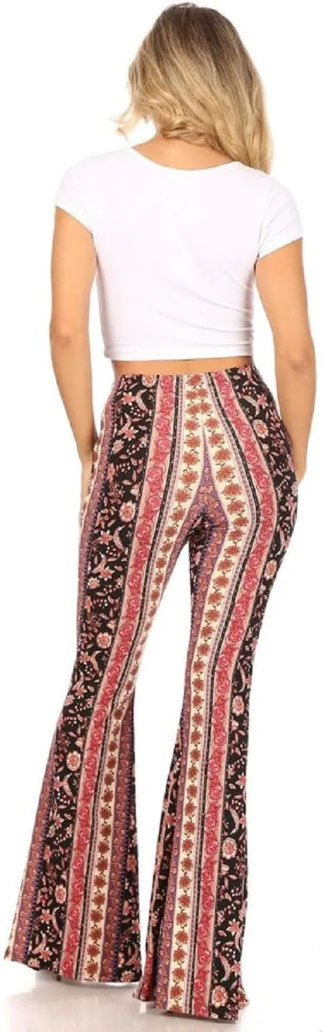 SWEETKIE Boho Flare Pants, Elastic Waist, Wide Leg Pants for Women, Solid & Printed, Stretchy and Soft