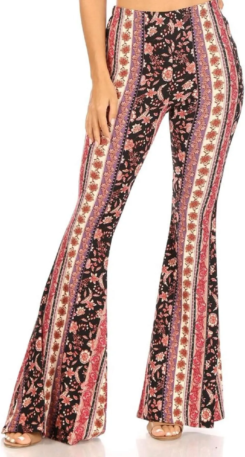 SWEETKIE Boho Flare Pants, Elastic Waist, Wide Leg Pants for Women, Solid & Printed, Stretchy and Soft