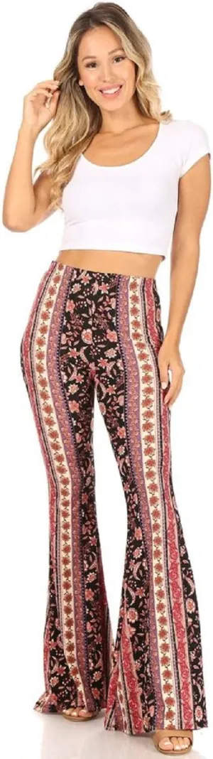 SWEETKIE Boho Flare Pants, Elastic Waist, Wide Leg Pants for Women, Solid & Printed, Stretchy and Soft