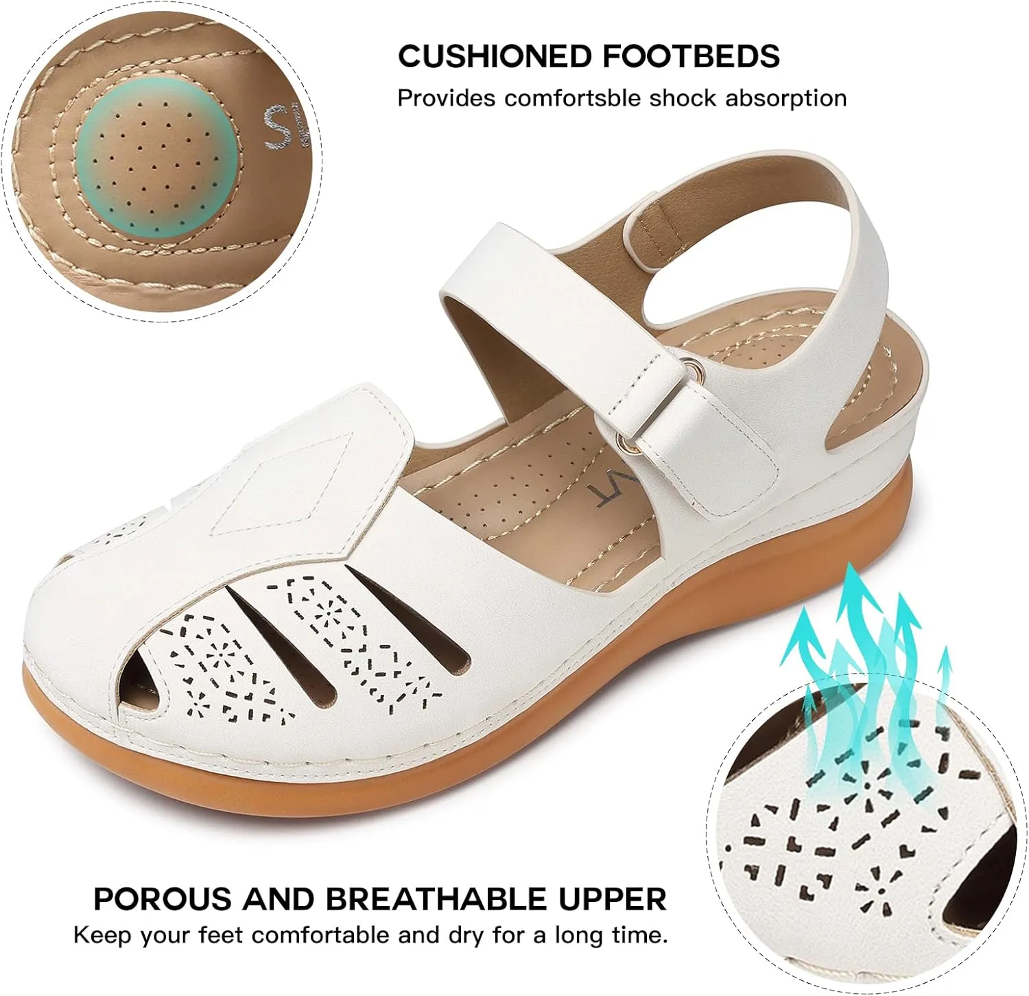 SWQZVT Women Comfortable Flat Sandals: Closed Toe Dressy Summer Sandal - Fisherman Hollow Out Walking Sandals