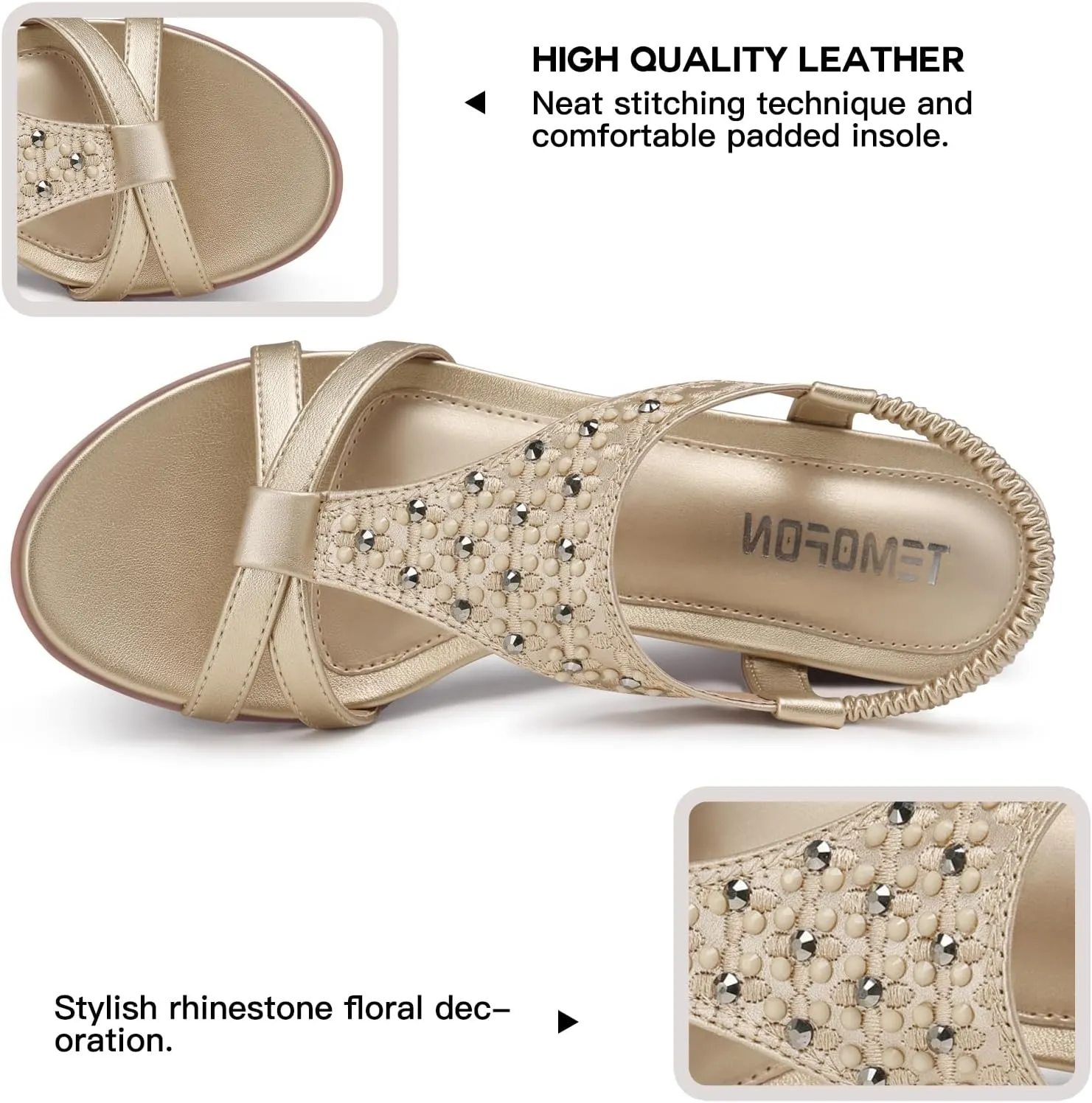 TEMOFON Women's Low Wedge Heels Summer Dressy Platform Sandals Elastic Ankle Strap Open Toe Flower Shoes