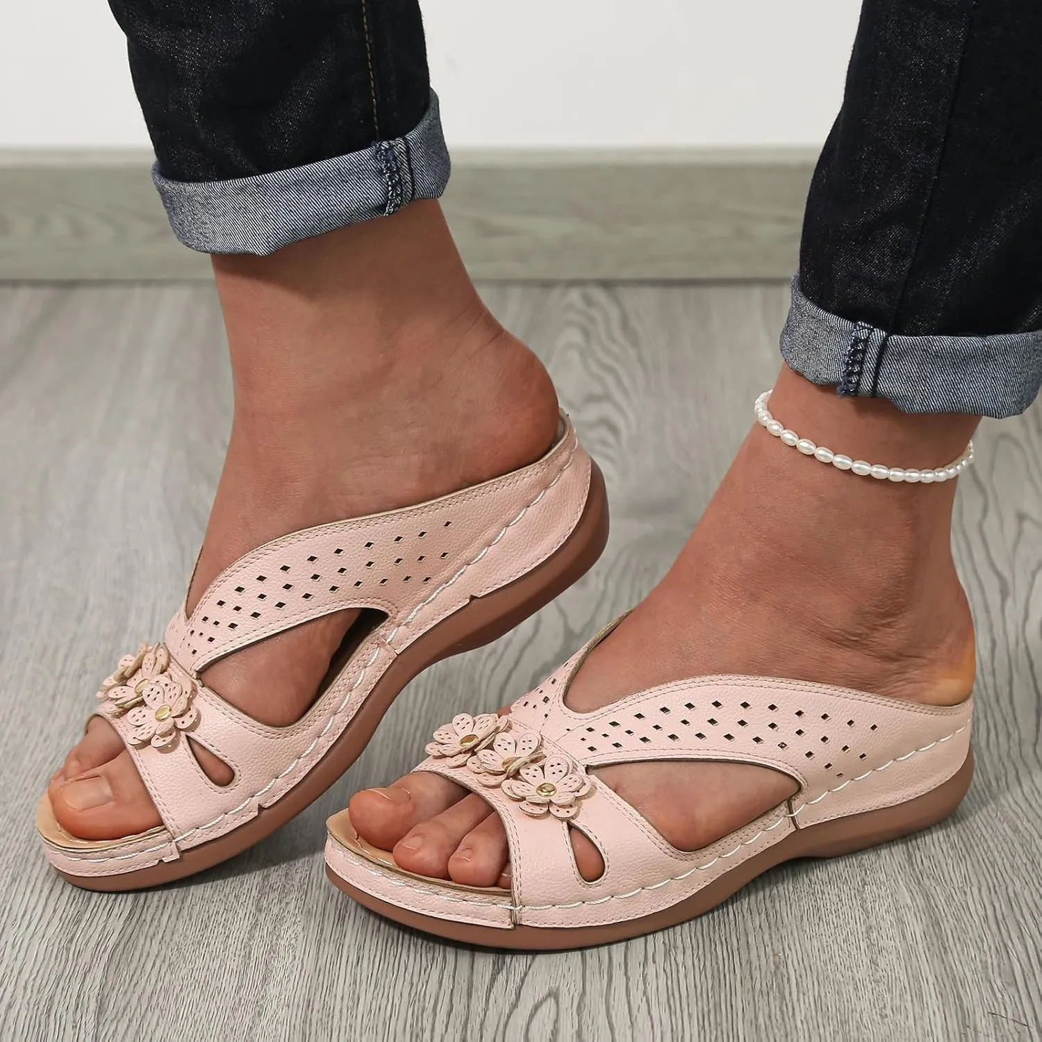 Temperament Wedge Sandals for Women Lightweight Memory Foam Sandals Arch Support Walking Sandal Slippers for Women