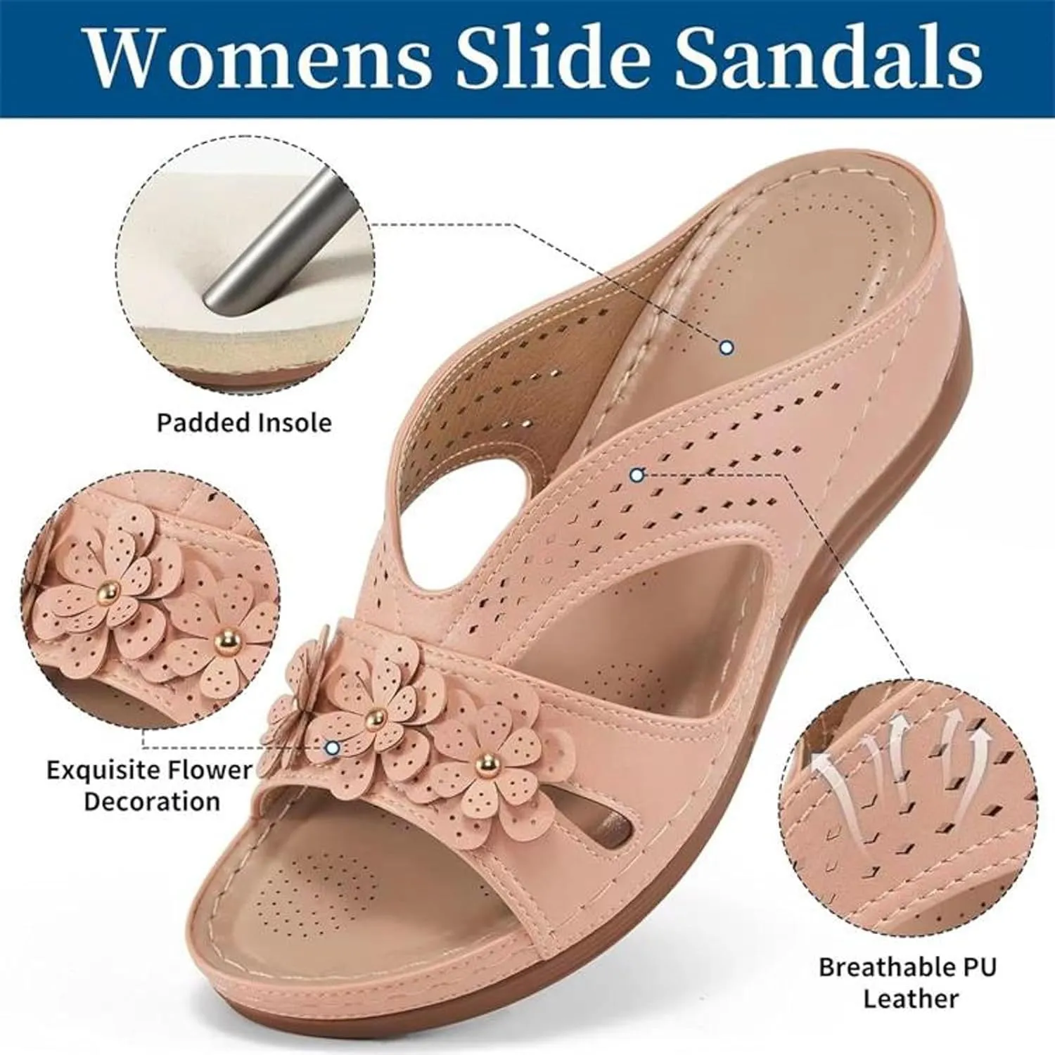 Temperament Wedge Sandals for Women Lightweight Memory Foam Sandals Arch Support Walking Sandal Slippers for Women