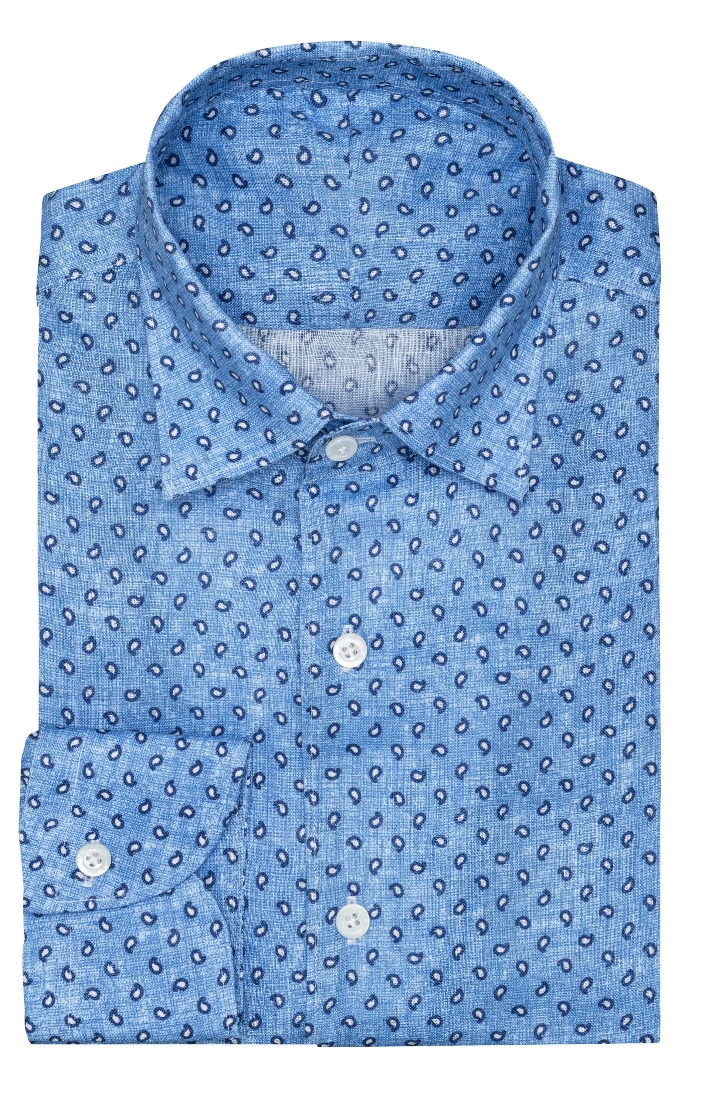 Testa Steel Blue with White Small Abstract Paisley Pure Organic Linen