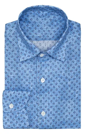 Testa Steel Blue with White Small Abstract Paisley Pure Organic Linen
