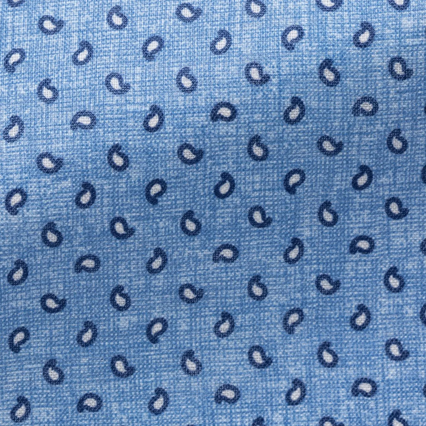 Testa Steel Blue with White Small Abstract Paisley Pure Organic Linen