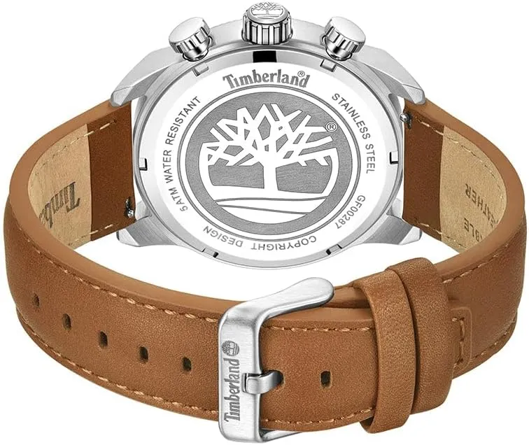 Timberland Men's Henniker II Collection Watch - 46mm Case, Textured Bezel, Premium Leather Strap