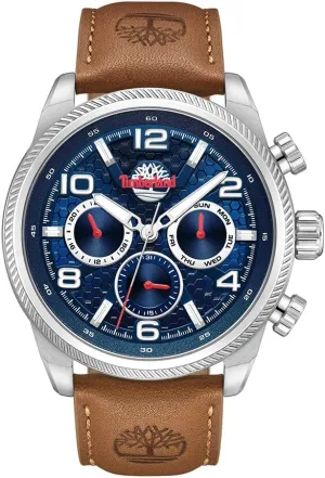 Timberland Men's Henniker II Collection Watch - 46mm Case, Textured Bezel, Premium Leather Strap