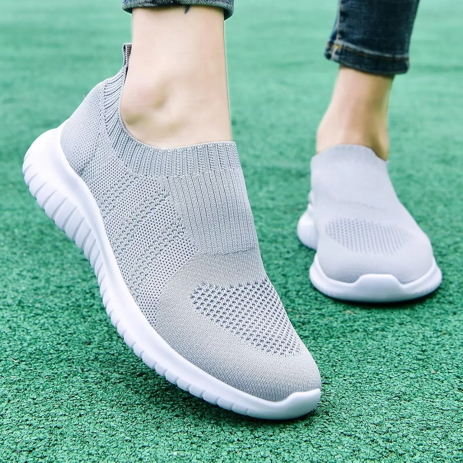 TIOSEBON Women's Walking Sock Shoes Elastic Knit Lightweight Slip on Breathable Yoga Sneakers