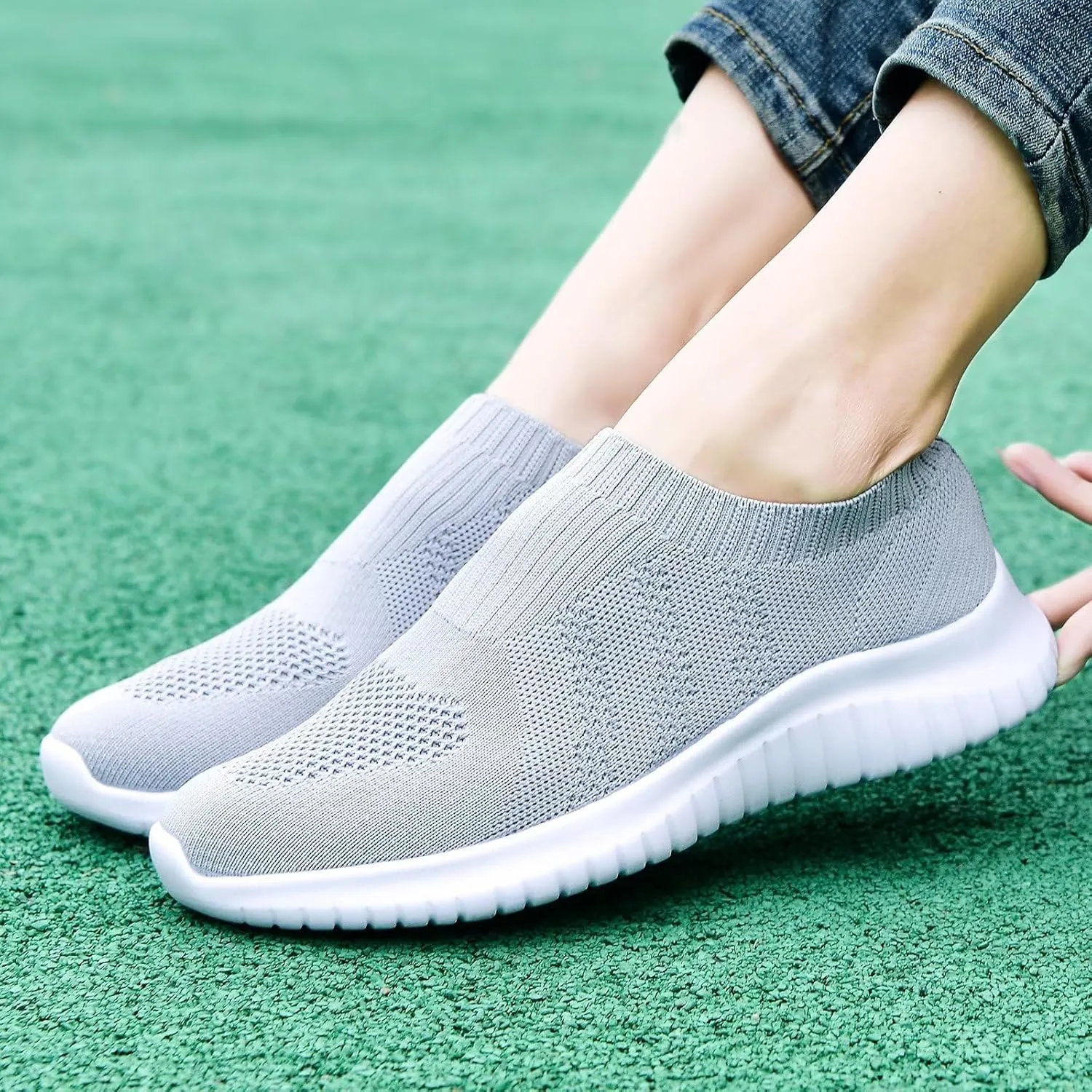 TIOSEBON Women's Walking Sock Shoes Elastic Knit Lightweight Slip on Breathable Yoga Sneakers