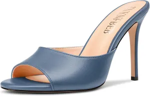 TNYNFBEB Womens Stiletto High Heel Peep Open Toe Sandals Mules Shoes Slingback Slip-on Prom Dress Summer 3.9 Inches Heels