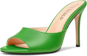 TNYNFBEB Womens Stiletto High Heel Peep Open Toe Sandals Mules Shoes Slingback Slip-on Prom Dress Summer 3.9 Inches Heels