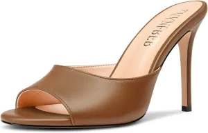 TNYNFBEB Womens Stiletto High Heel Peep Open Toe Sandals Mules Shoes Slingback Slip-on Prom Dress Summer 3.9 Inches Heels