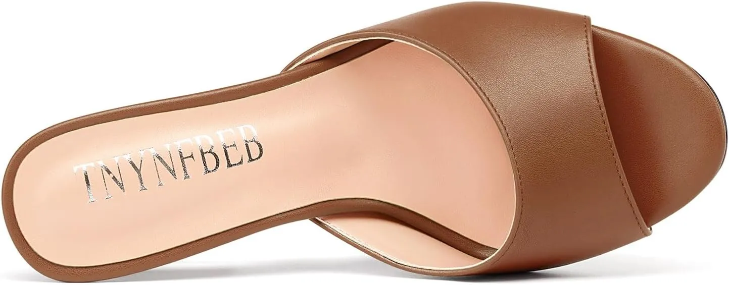 TNYNFBEB Womens Stiletto High Heel Peep Open Toe Sandals Mules Shoes Slingback Slip-on Prom Dress Summer 3.9 Inches Heels