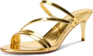 TNYNFBEB Womens Stiletto Mid Heel Open Toe Sandals Mules Shoes Slip-on Prom Wedding Dress Patent Leather Summer 2.6 Inches Heels