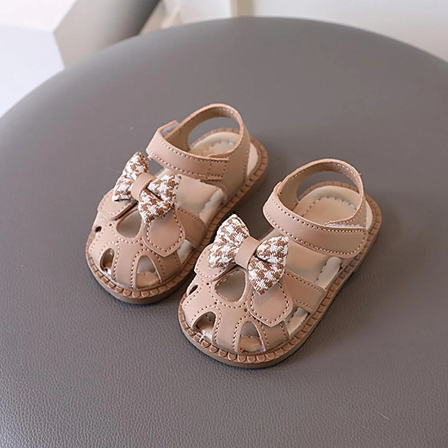 Toddler Baby Girls Cute Closed Toe Flat Dress Sandals with Bows Summer Dress Shoes for Beach Jelly Toddler Sandals