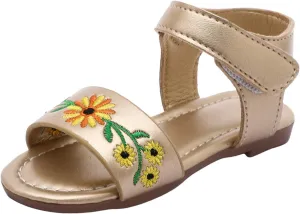 Toddler Girl Sandals Kids Floral Embroidered Open Toe Bohemian Summer Casual Ankle Strap Princess Flat Sandal Shoes