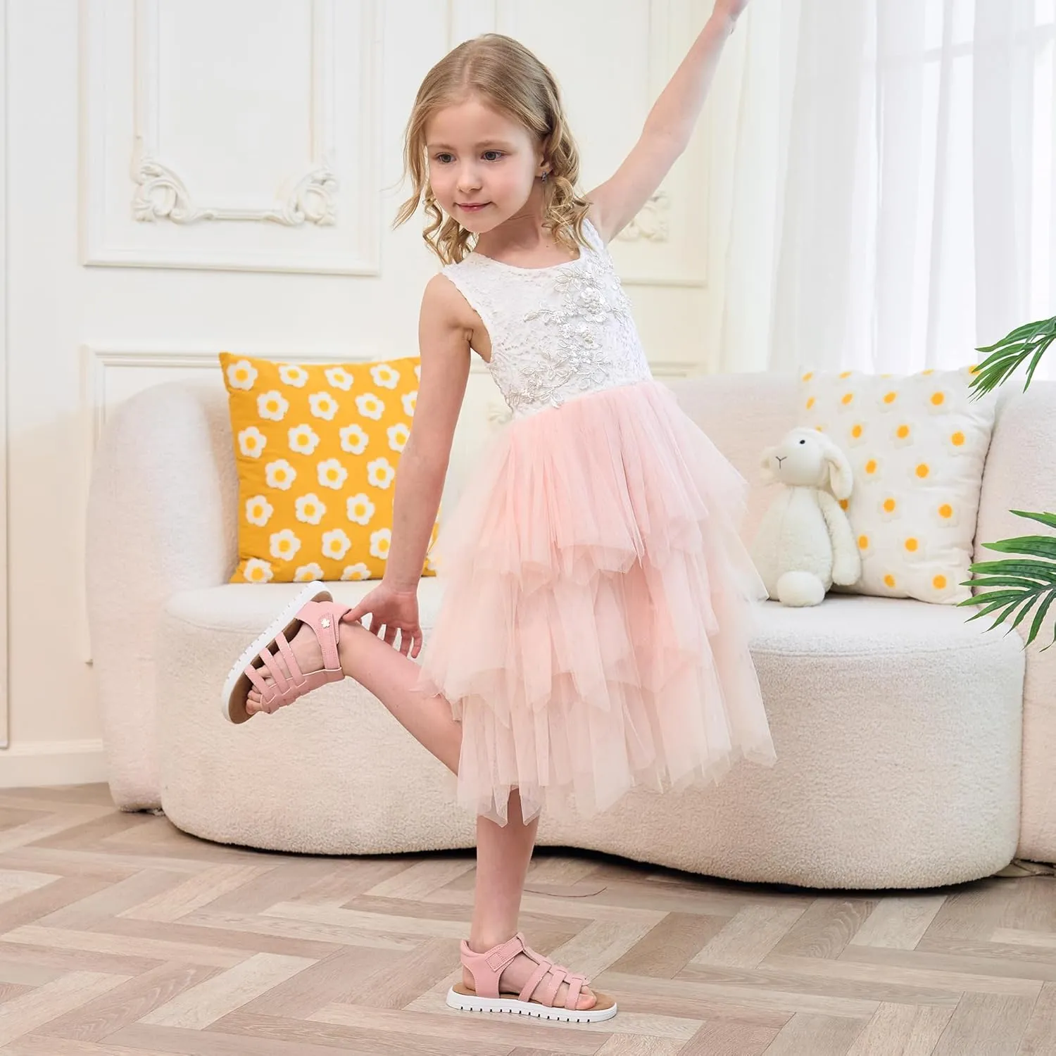 Toddler Girl Sandals Little Kids Summer Dress Shoes Open Toe Flats Princess Sandals for School Beach Party