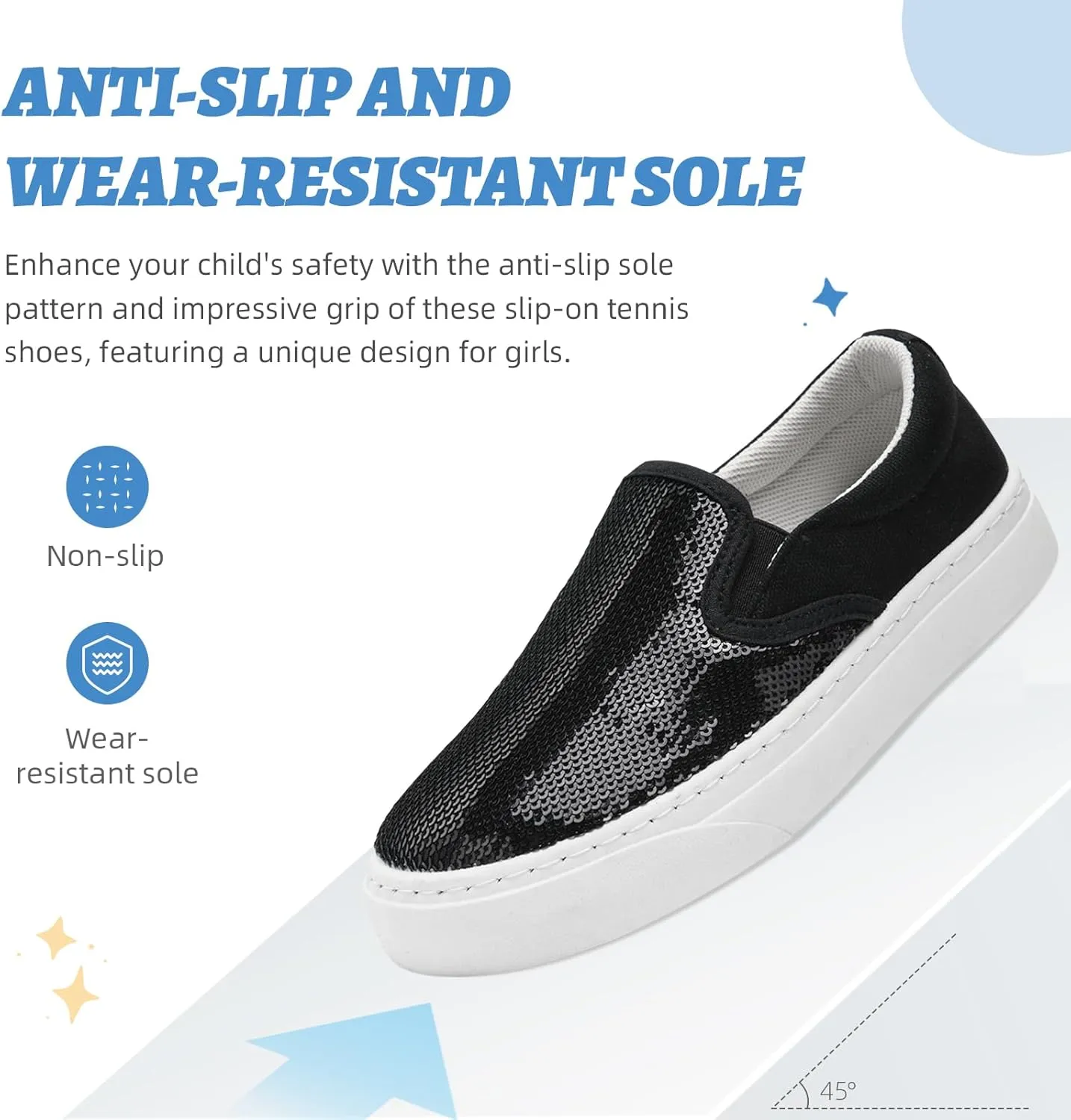 Toddler Girls and Boys Sneakers Canvas Low Top Slip On Casual Sparkle Sequins Walking/Running Shoes