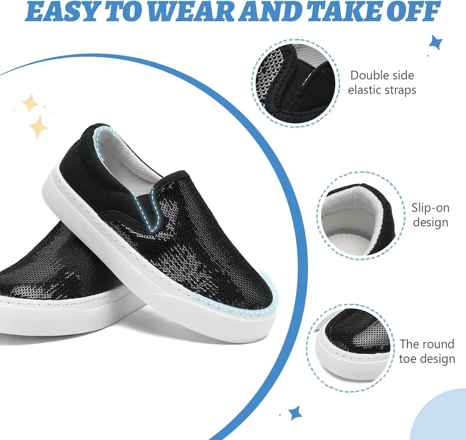 Toddler Girls and Boys Sneakers Canvas Low Top Slip On Casual Sparkle Sequins Walking/Running Shoes
