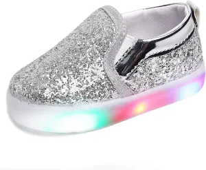 Toddler Girl's Light Up Sequins Slip On Loafers Baby Glitter Shoes Flashing LED Casual Princess Party Shoes Flat Sneakers (Toddler/Little Kid)