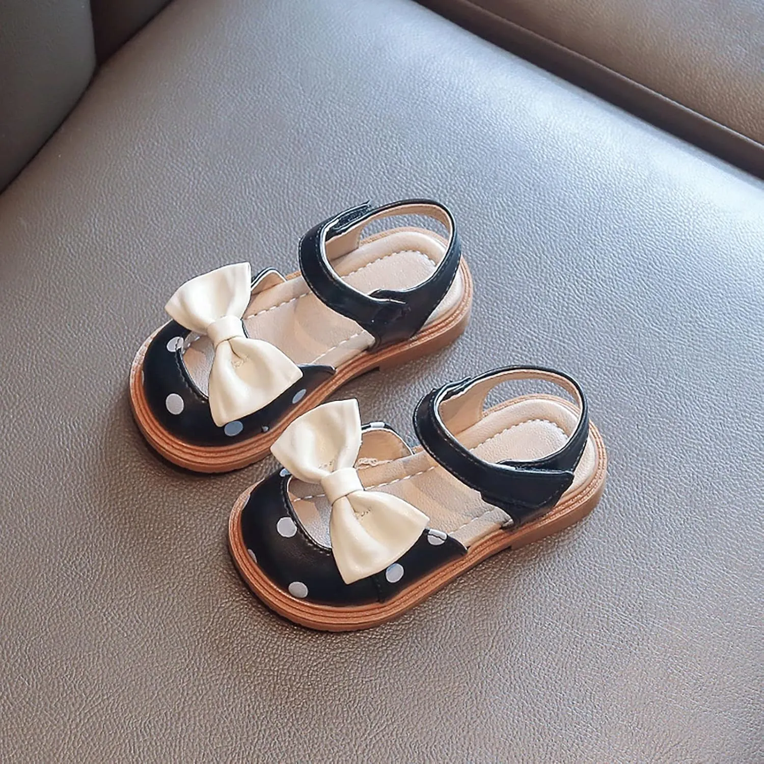 Toddler Girls Sandals Polka Dot Decorated Closed Toe Open Toe Heel Sandals Bow Princess Shoes Beach Toddlers