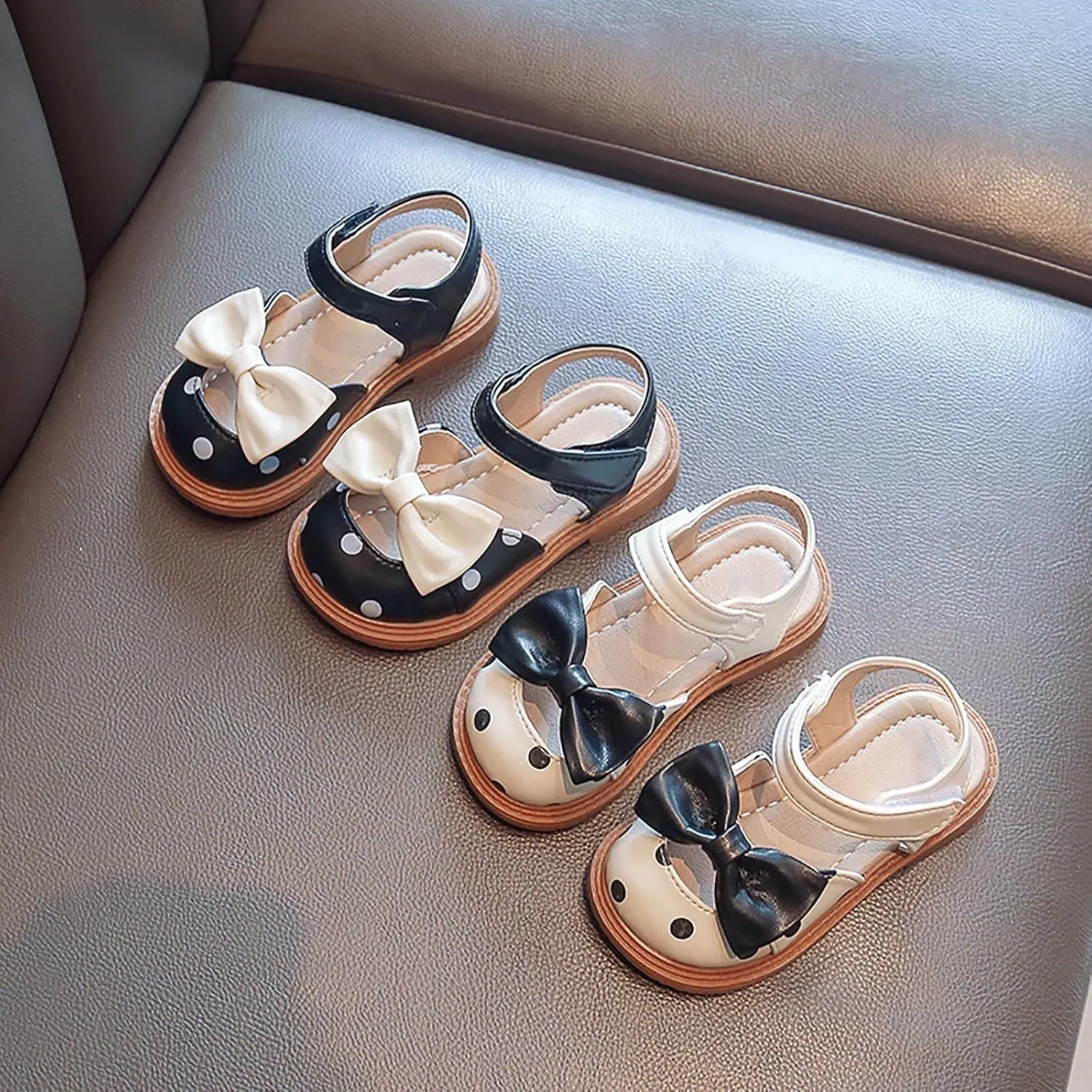 Toddler Girls Sandals Polka Dot Decorated Closed Toe Open Toe Heel Sandals Bow Princess Shoes Beach Toddlers