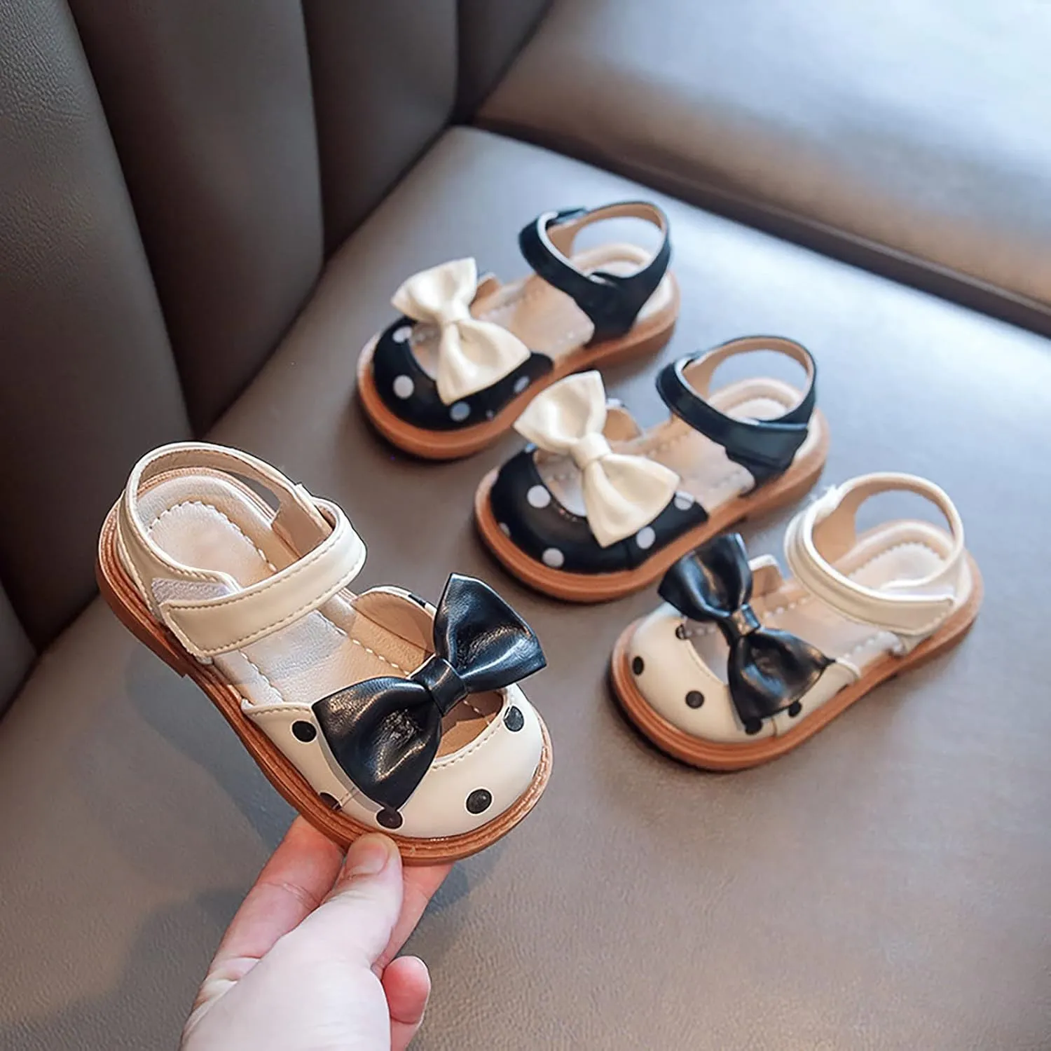 Toddler Girls Sandals Polka Dot Decorated Closed Toe Open Toe Heel Sandals Bow Princess Shoes Beach Toddlers