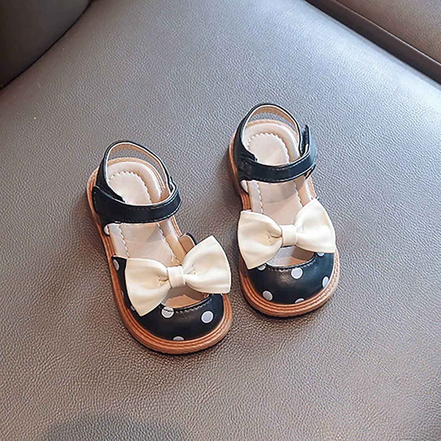 Toddler Girls Sandals Polka Dot Decorated Closed Toe Open Toe Heel Sandals Bow Princess Shoes Beach Toddlers