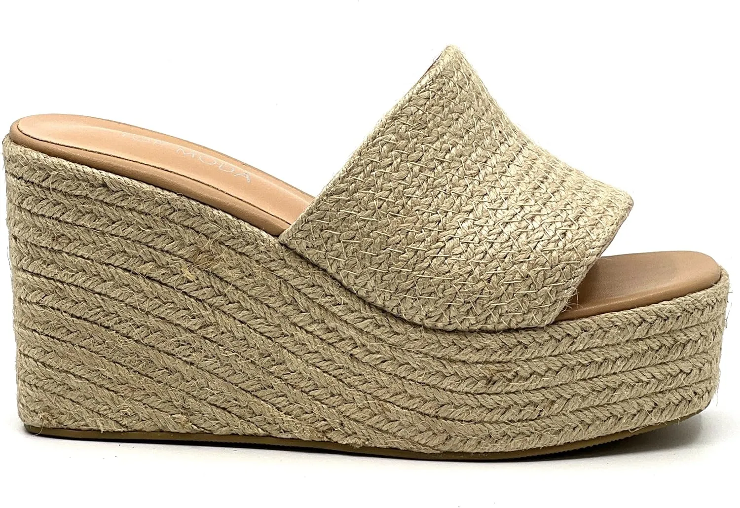 TOP Moda Women Open Toe High Wedge Jute Espadrille Slip on Slide Sandals