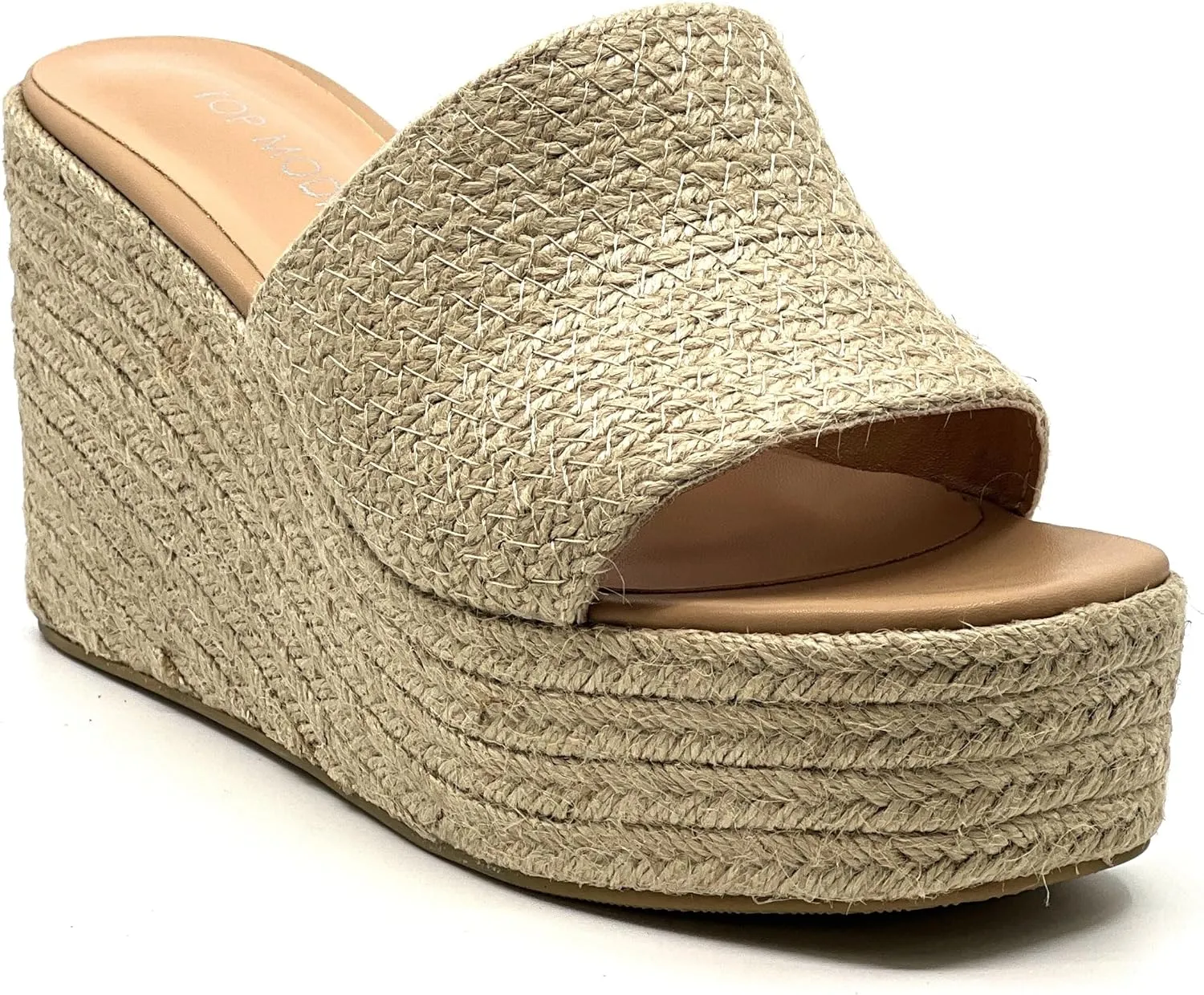TOP Moda Women Open Toe High Wedge Jute Espadrille Slip on Slide Sandals