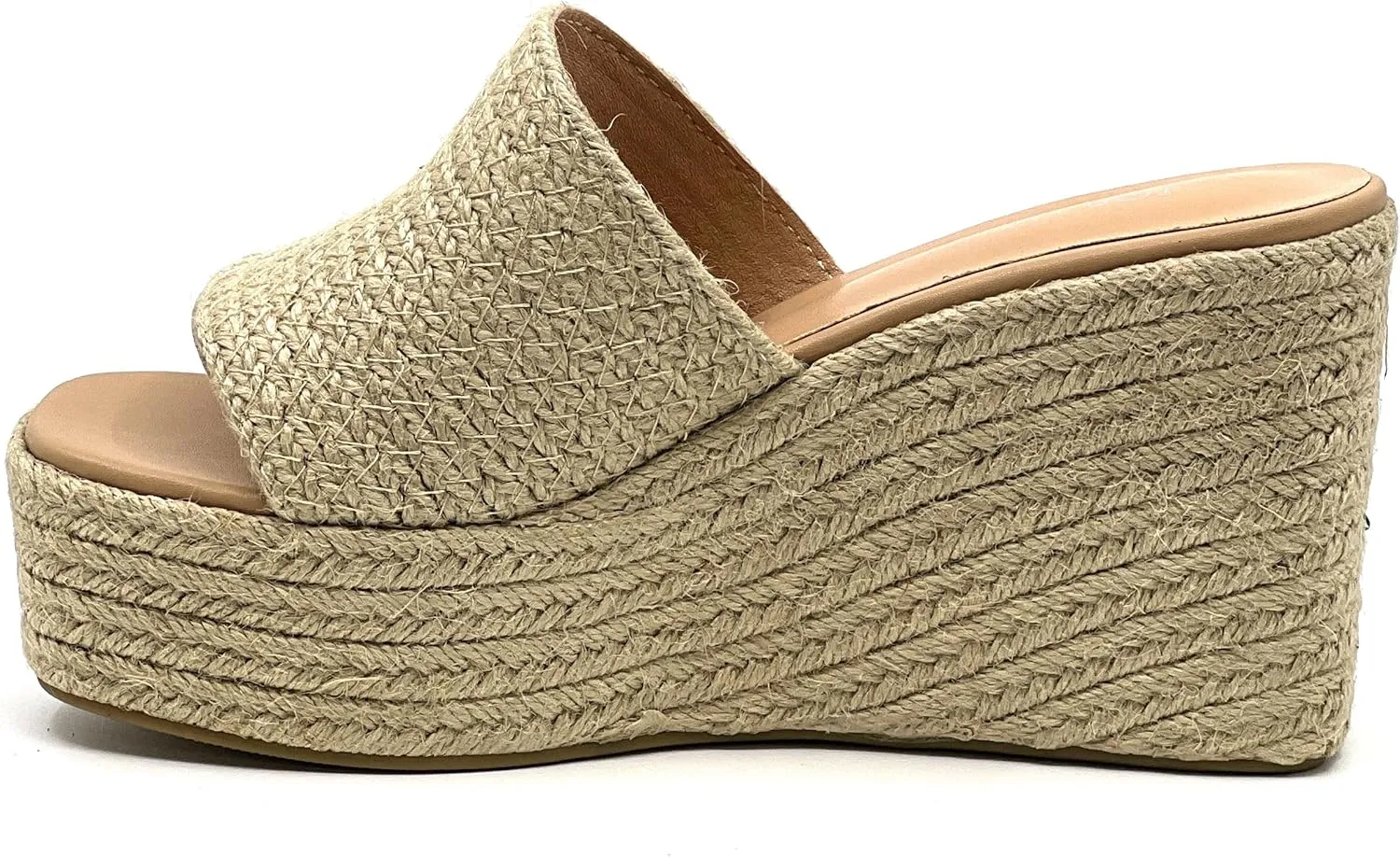 TOP Moda Women Open Toe High Wedge Jute Espadrille Slip on Slide Sandals