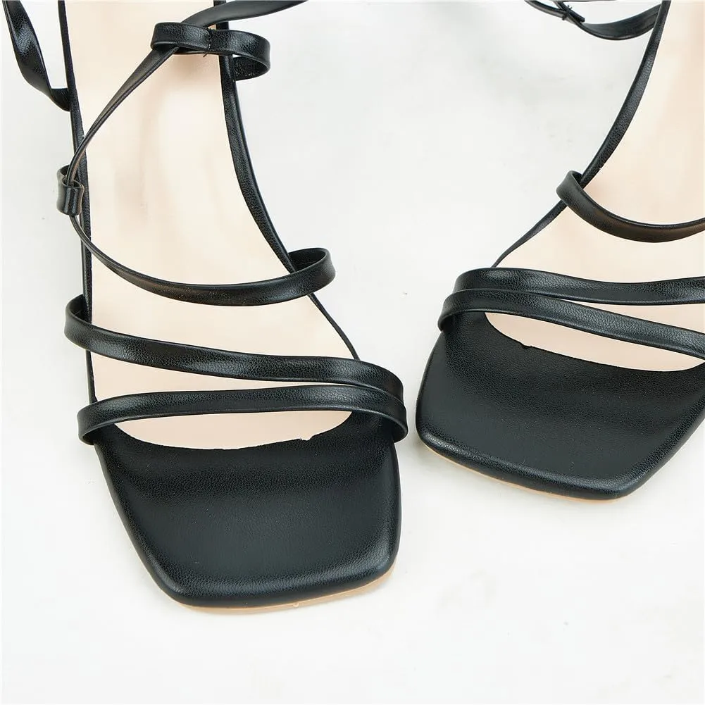 UIKGITP Women Square Toe Chunky Block Heels Strappy Sandals Ankle Buckle Platform Prom Heeled Pumps Wedding Party Evening Shoes