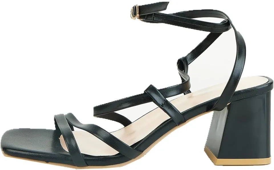 UIKGITP Women Square Toe Chunky Block Heels Strappy Sandals Ankle Buckle Platform Prom Heeled Pumps Wedding Party Evening Shoes