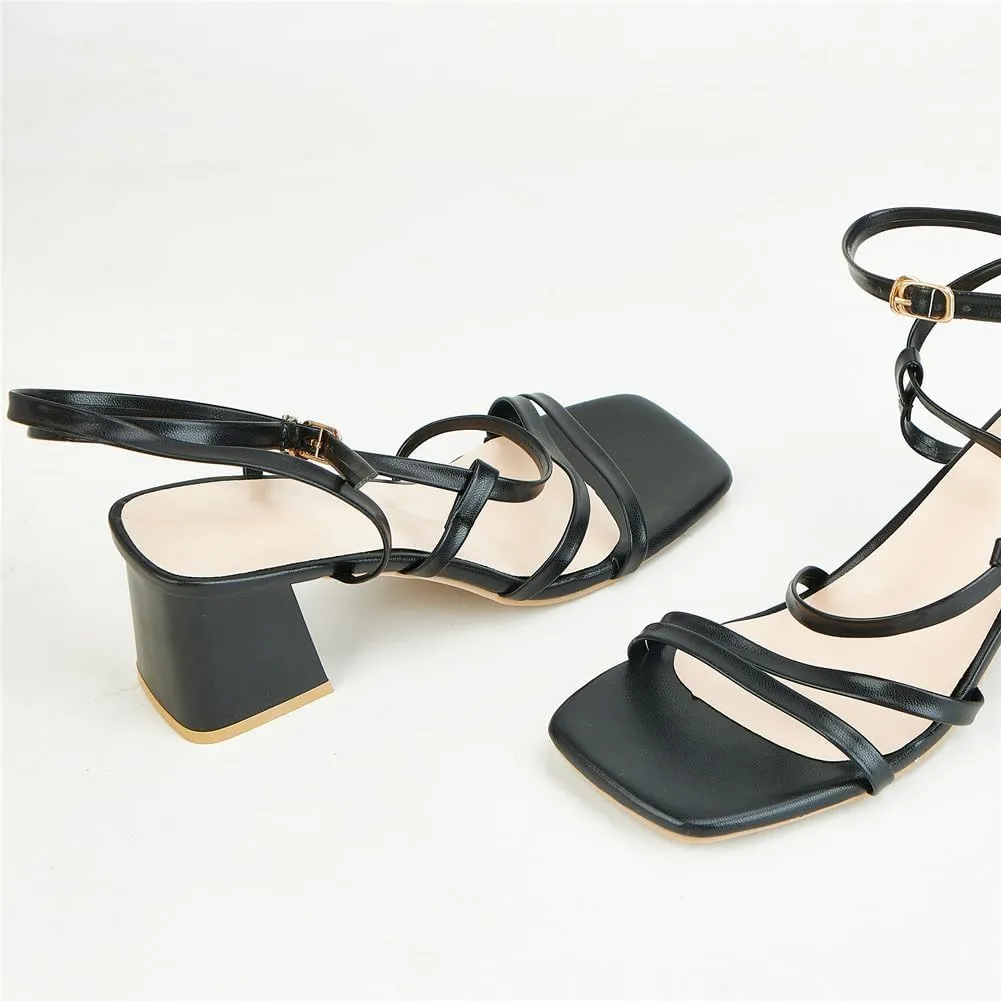 UIKGITP Women Square Toe Chunky Block Heels Strappy Sandals Ankle Buckle Platform Prom Heeled Pumps Wedding Party Evening Shoes