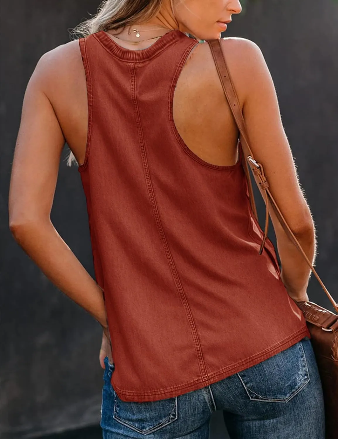 Uincloset Women's Summer Sleeveless V Neck Denim Tank Tops Casual Loose Button Down Shirts