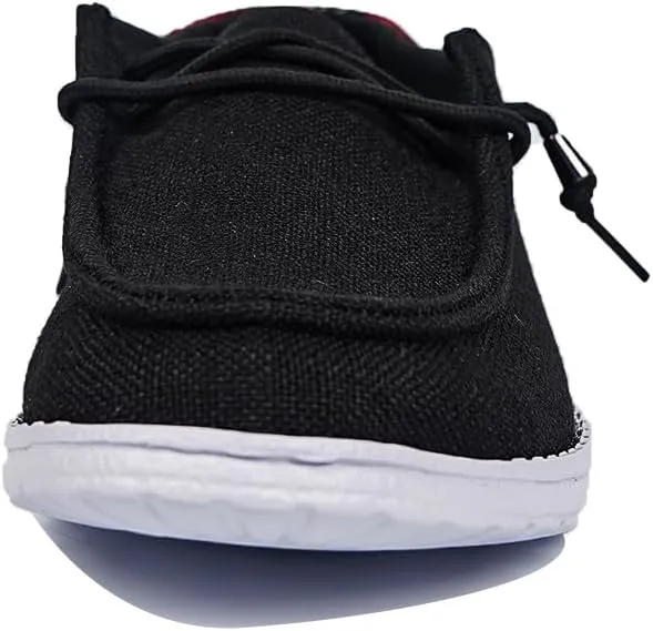 Unisex Black Wally & Wendy Slip-On Sneakers - Stylish Comfortable Loafers with Plaid Detail for Casual Daily Wear, Travel, and Outdoor Activities, Breathable Footwear for Men and Women